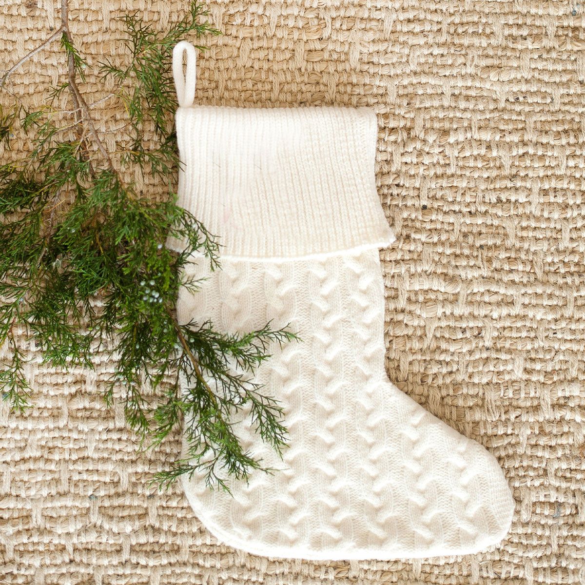 Creme Cable Knit Holiday Stocking with Monogram