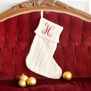 Creme Cable Knit Holiday Stocking with Monogram