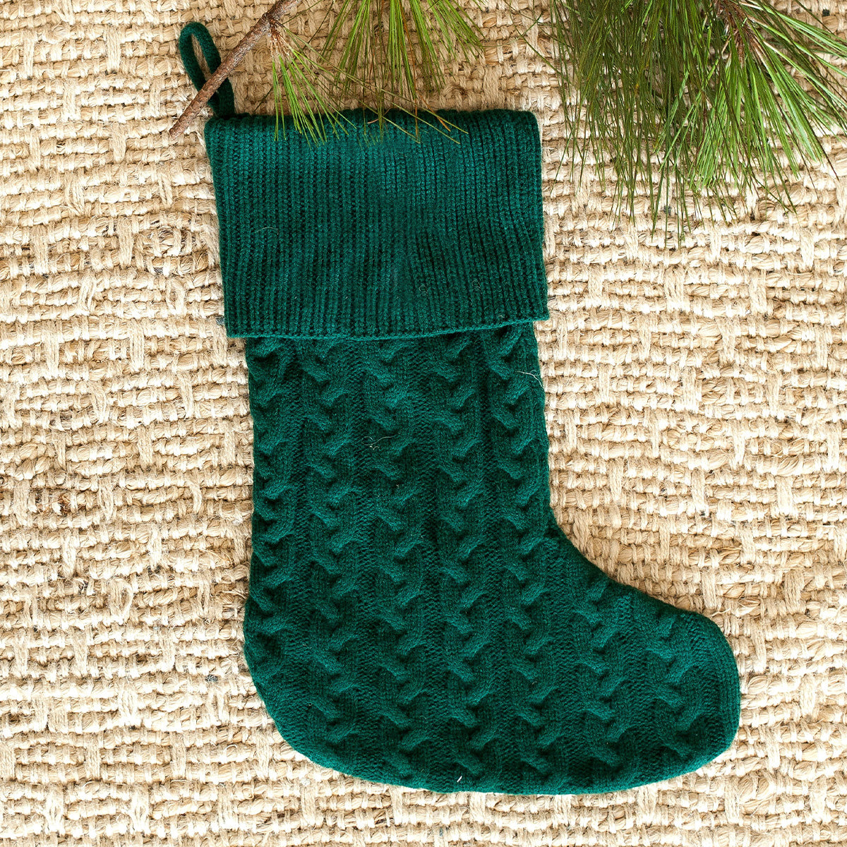 Hunter Green Cable Knit Holiday Stocking with Monogram