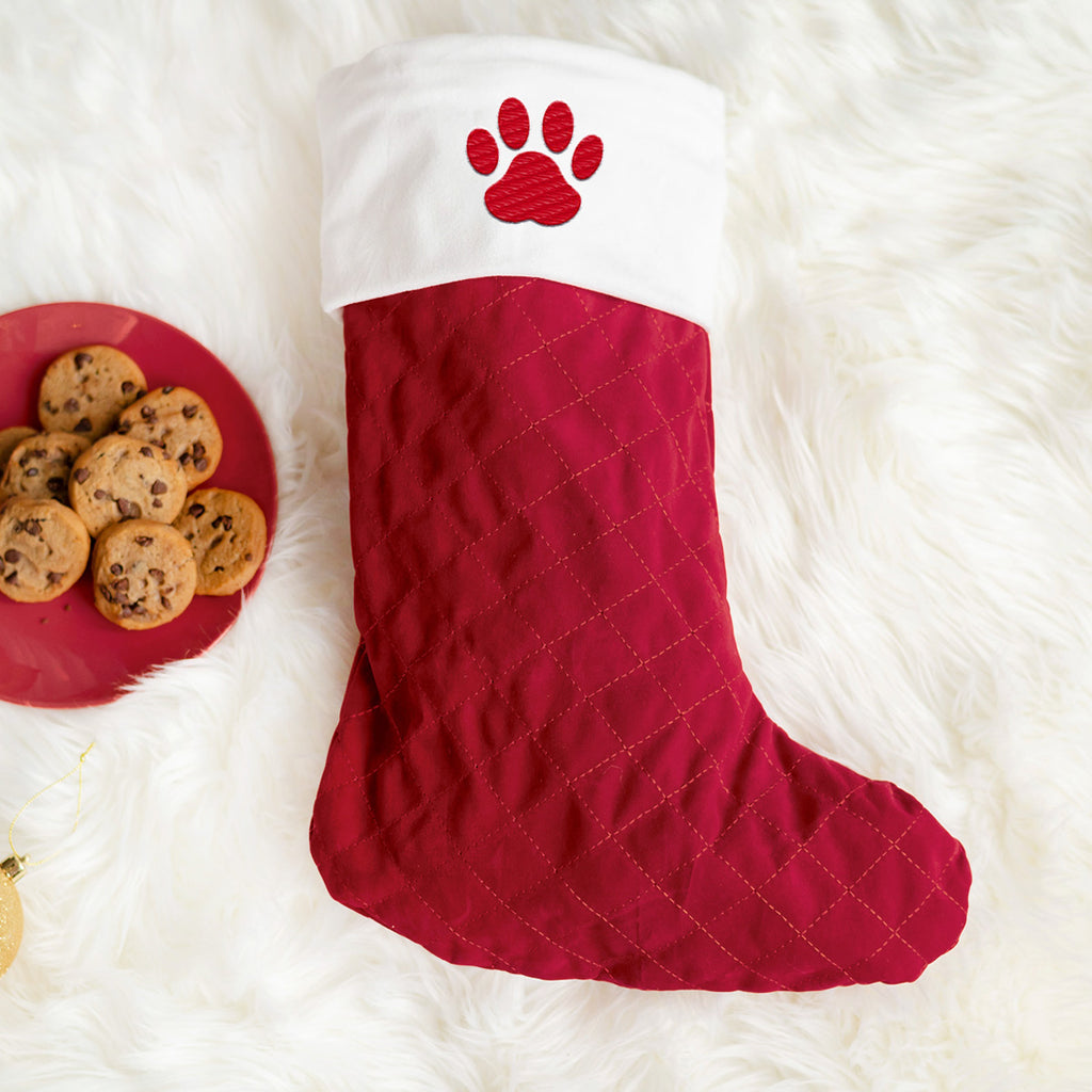 Quilted Red Paw Red Velvet Christmas Stocking