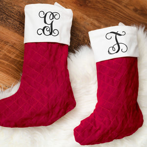 Quilted Red Velvet Christmas Stocking with Monogram