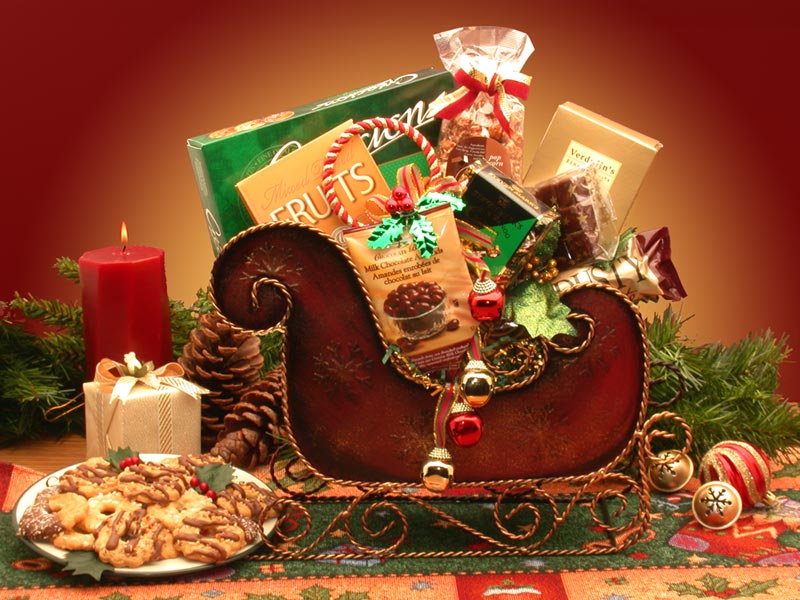 Seasons Greetings Holiday Sleigh Gift Basket MEDIUM