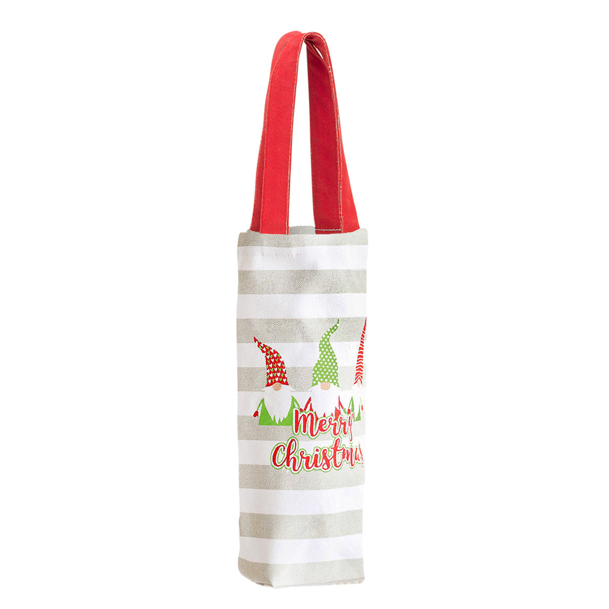 Merry Christmas Gnome Fabric Wine Tote Bag