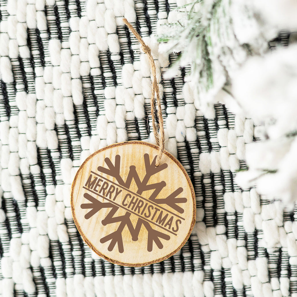 "Merry Christmas" Snowflake Flat Wood Holiday Ornament