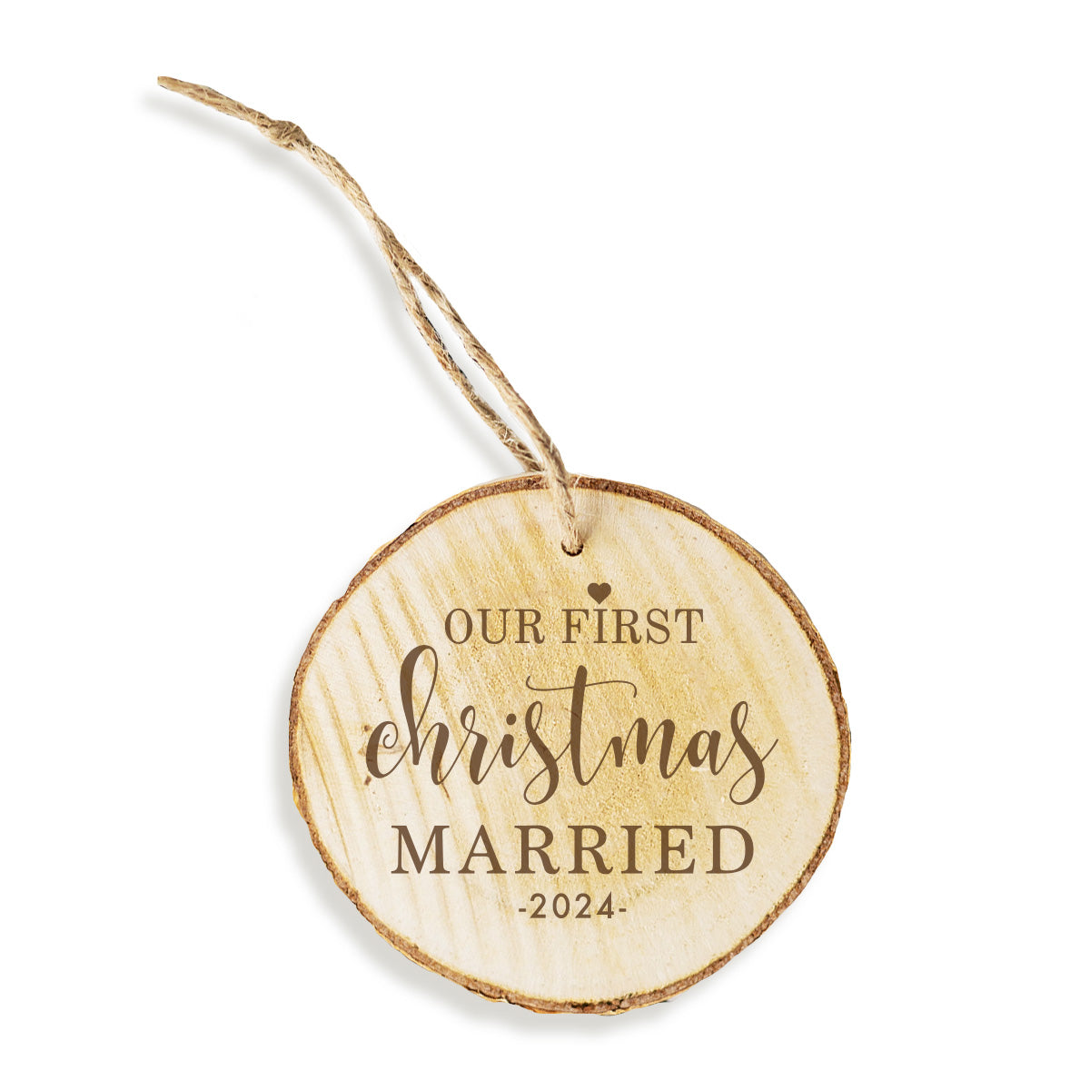 "Our First Christmas Married 2024" Flat Wood Holiday Ornament