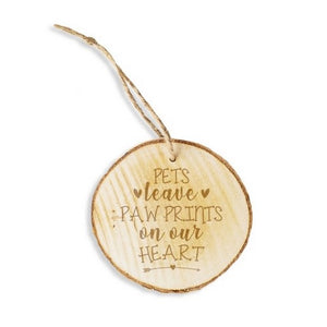 "Pets Leave Paw Prints On Our Heart" Flat Wood Holiday Ornament