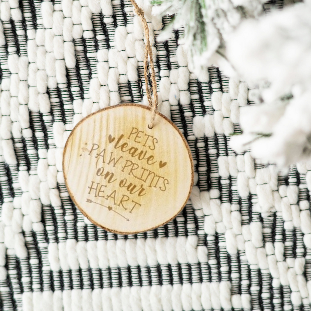 "Pets Leave Paw Prints On Our Heart" Flat Wood Holiday Ornament