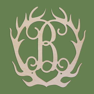 Antlers Wood Monogram ~ 17 x 18