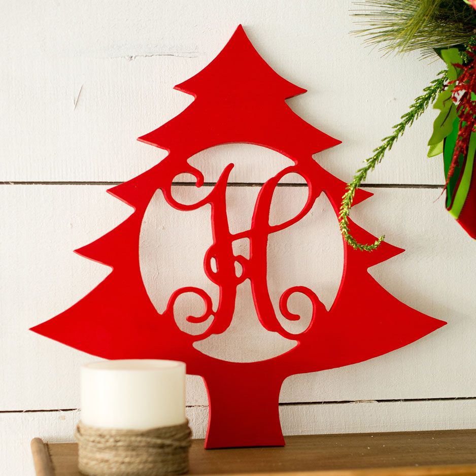 Personalized Christmas Tree Wood Monogram ~ 18 x 18