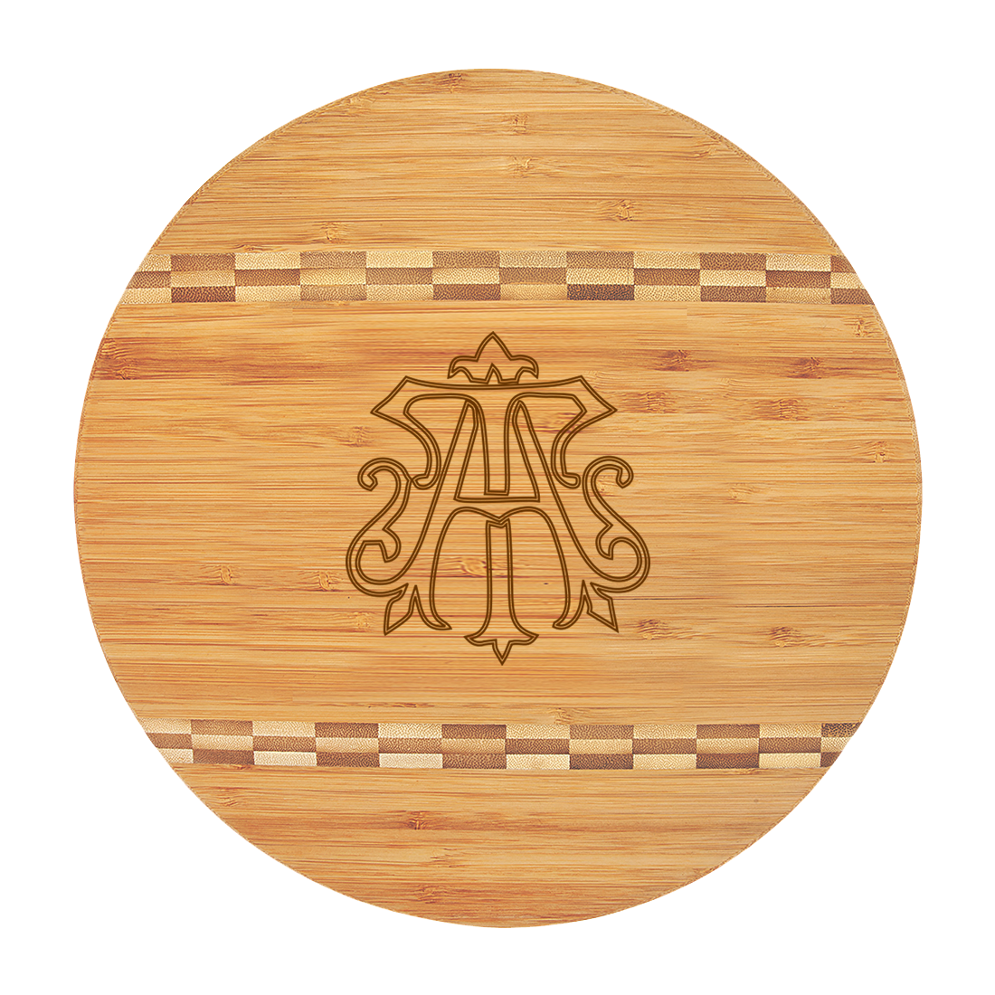 Round Bamboo Cutting Board in Chic Monogram Design