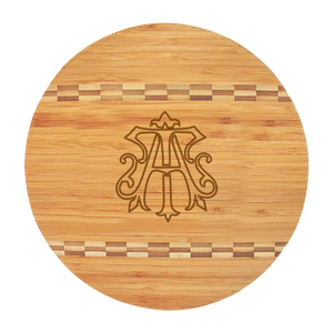 Round Bamboo Cutting Board in Chic Monogram Design