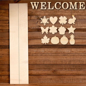 Multi-Season WELCOME Porch Sign with Interchangeable Shapes ready-to-paint project kit - 11 x 48